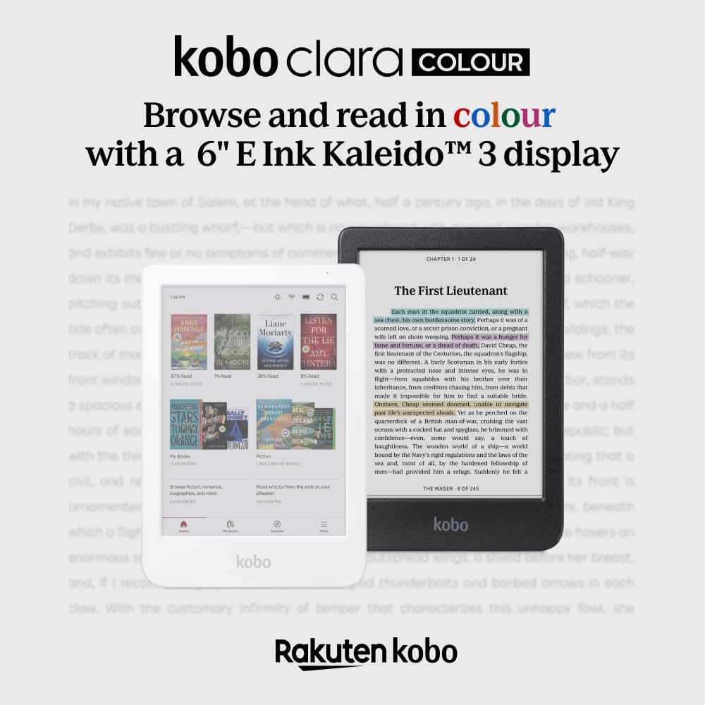 Kobo Clara Colour | Colour eReader | 6” Glare-Free Colour E Ink Kaleido™ 3 Display | Dark Mode Option | Waterproof | Audiobooks | 16GB of Storage | White - Image 3