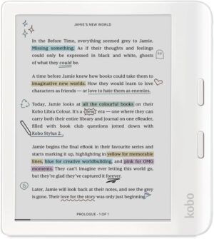 Kobo Libra Colour eReader, 7” Color E Ink, Waterproof, White | 7” Color E Ink Kaleido 3, Dark Mode, Waterproof, eBooks, Audiobooks, Recycled Materials