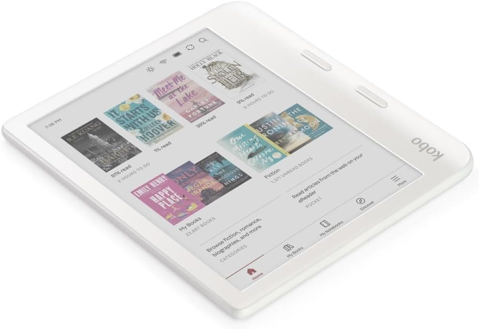 Kobo Libra Colour eReader, 7” Color E Ink, Waterproof, White | 7” Color E Ink Kaleido 3, Dark Mode, Waterproof, eBooks, Audiobooks, Recycled Materials - Image 4