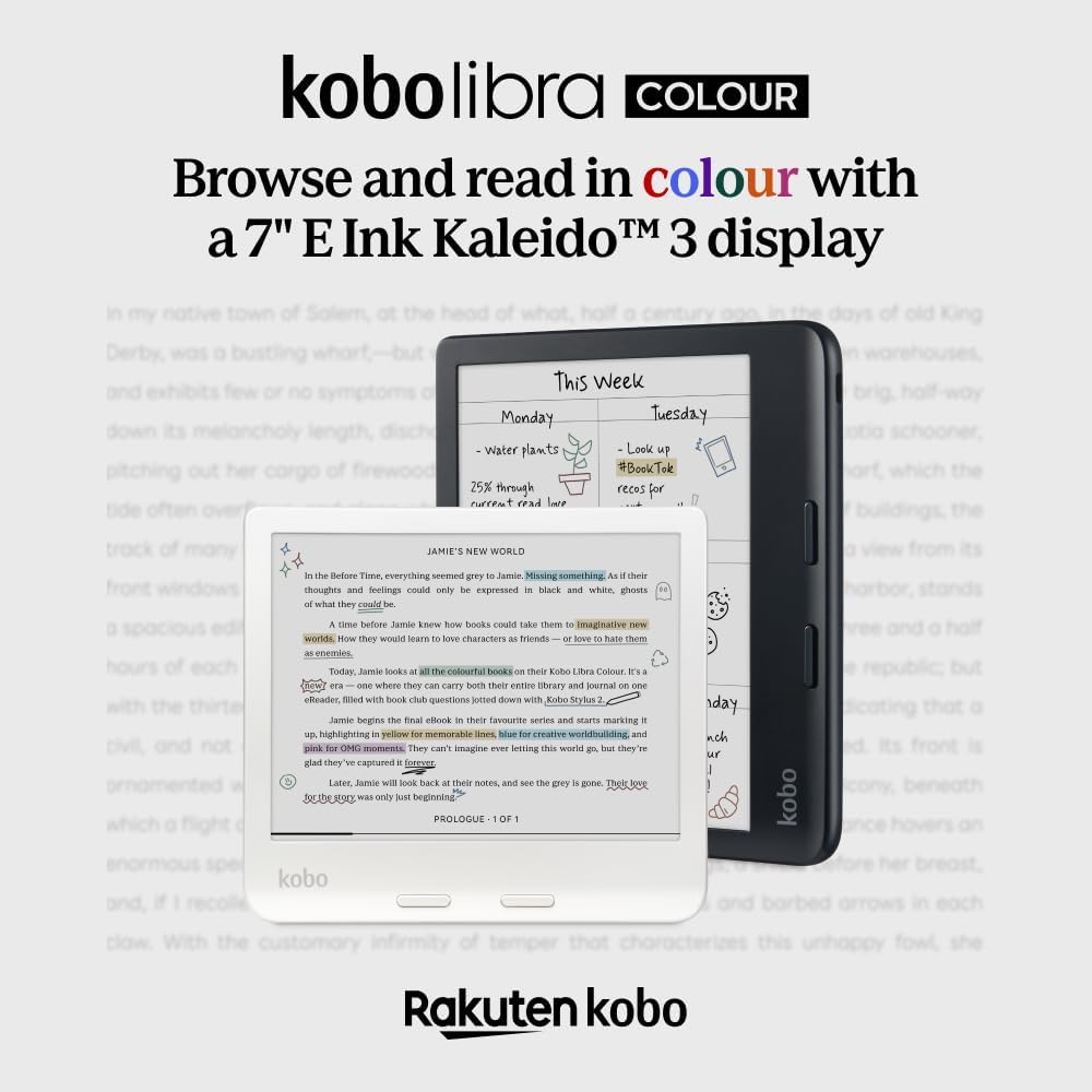 Kobo Libra Colour eReader, 7” Color E Ink, Waterproof, White | 7” Color E Ink Kaleido 3, Dark Mode, Waterproof, eBooks, Audiobooks, Recycled Materials - Image 5
