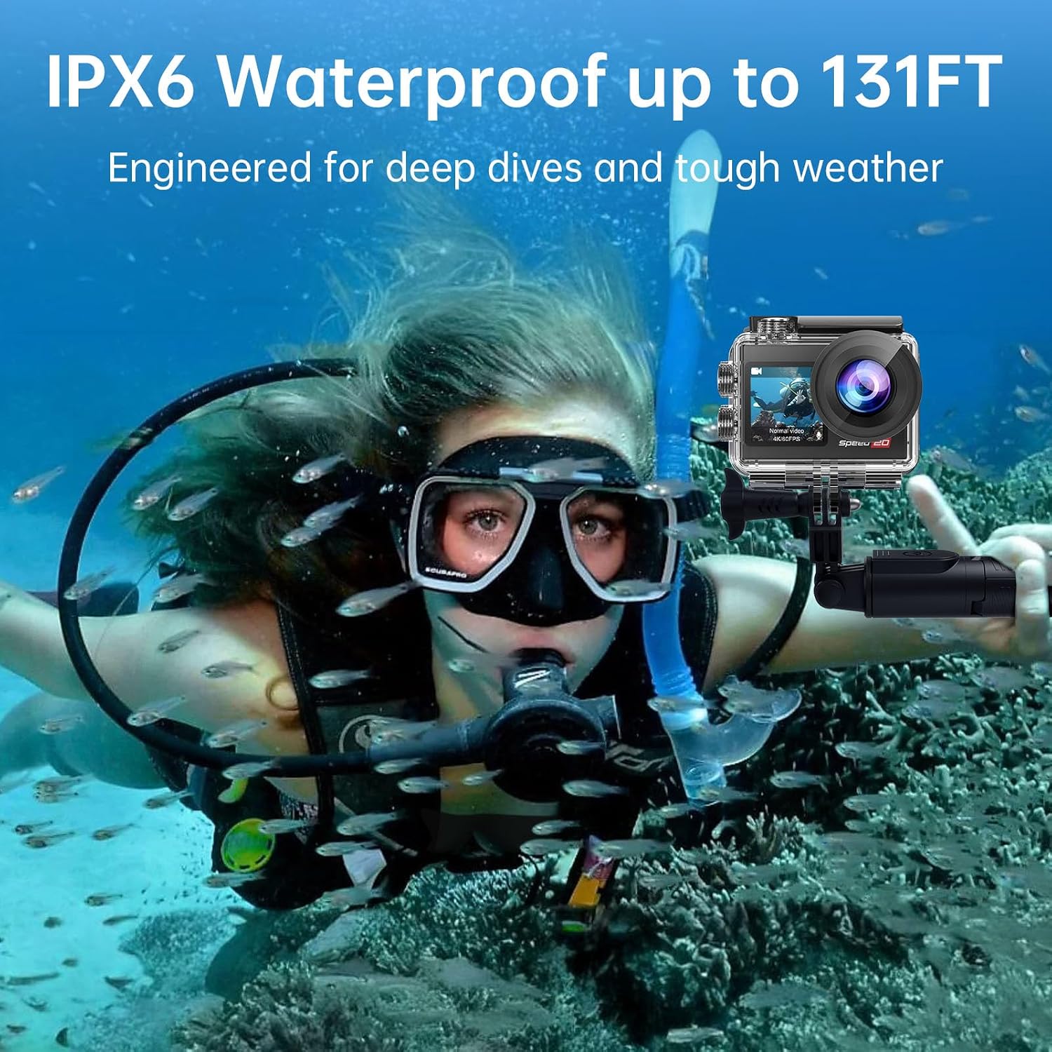 4K Action Camera 20MP Touch Screen WiFi EIS 131FT Waterproof | Dual touch screens, 170° wide-angle, 5X zoom, remote control. For snorkeling, biking, helmet. 2 rechargeable batteries. - Image 4
