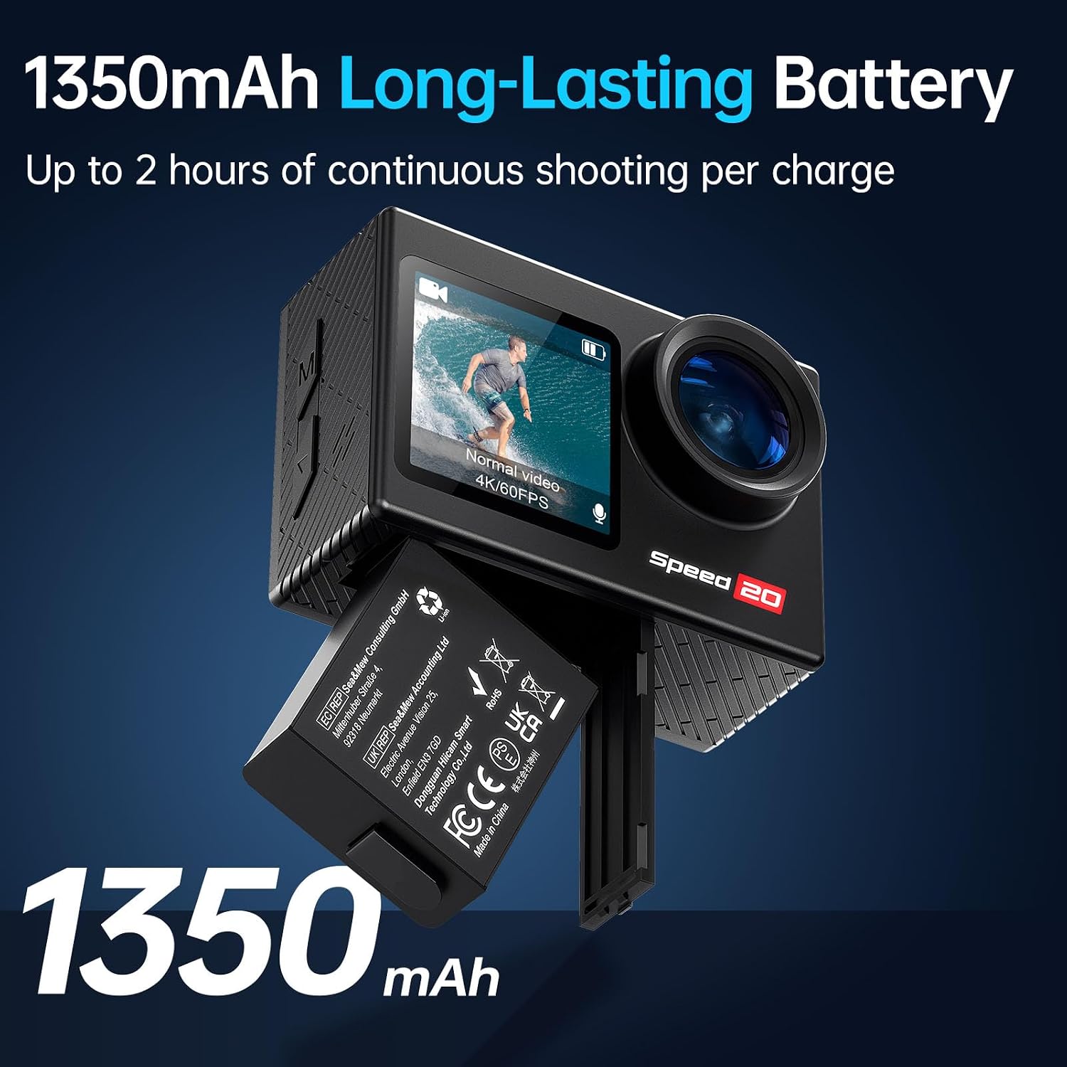 4K Action Camera 20MP Touch Screen WiFi EIS 131FT Waterproof | Dual touch screens, 170° wide-angle, 5X zoom, remote control. For snorkeling, biking, helmet. 2 rechargeable batteries. - Image 7