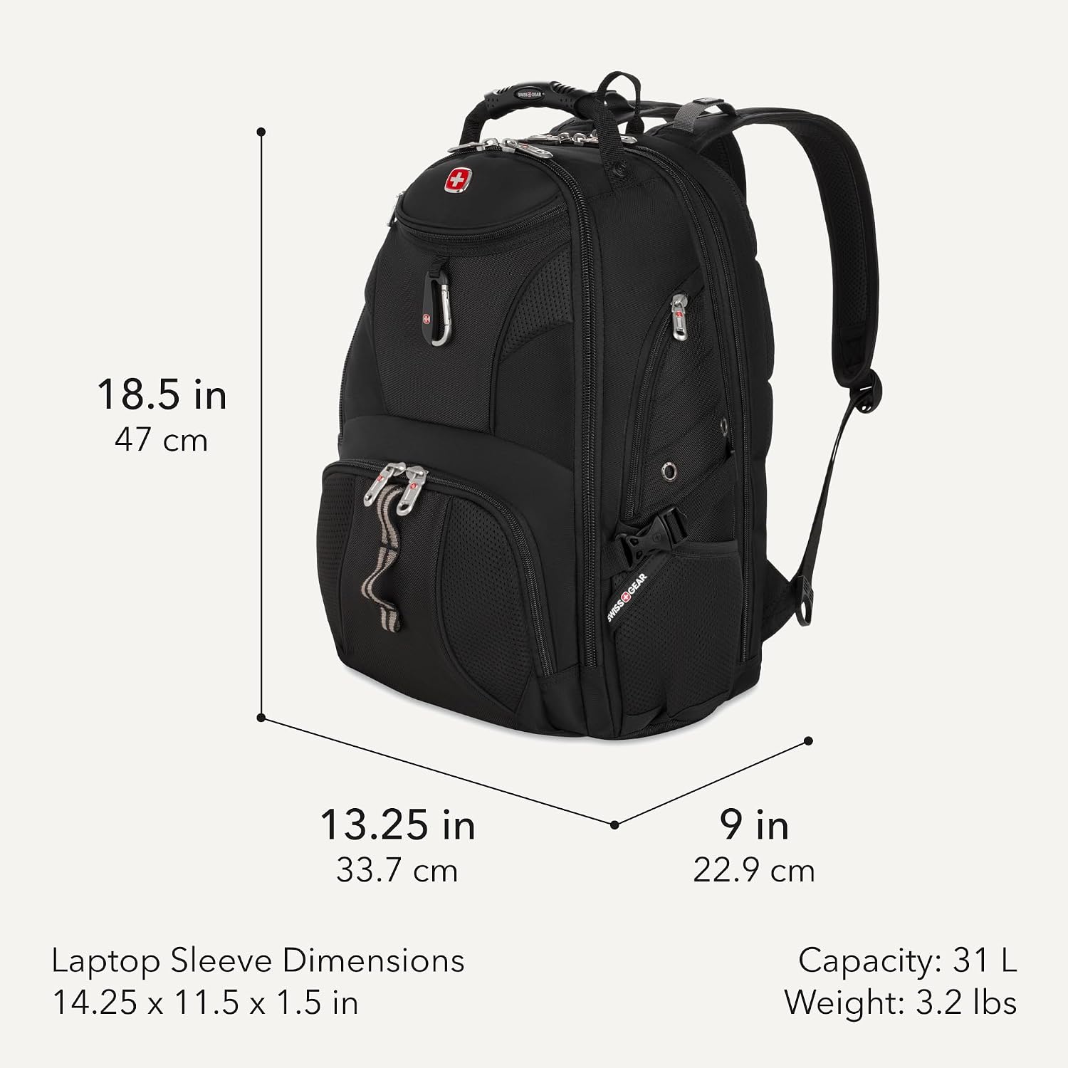 SWISSGEAR 1900 ScanSmart Laptop Backpack, Fits Most 17-Inch Laptops, TSA-Friendly Lay-Flat Design, RFID Protection, and Tablet Pocket, Black, 31L, 18.5-Inch - Image 2