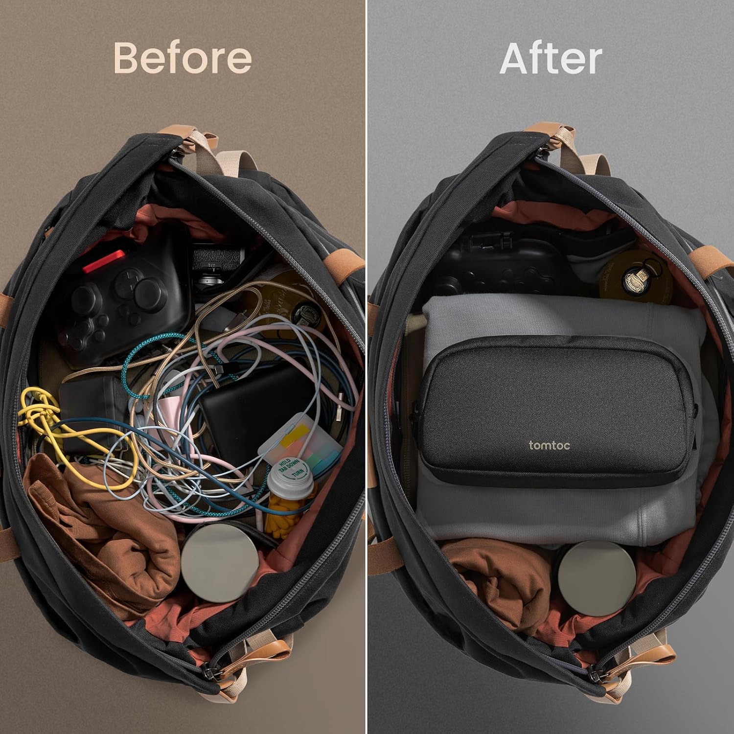 tomtoc Electronics Organizer Travel Case, Cable Organizer for Essentials | Water Resistant Tech Pouch Accessories Travel Bag Carry Storage for Cord, Phone, Cables, Airpods, USB Drive, Daily Items - Image 5
